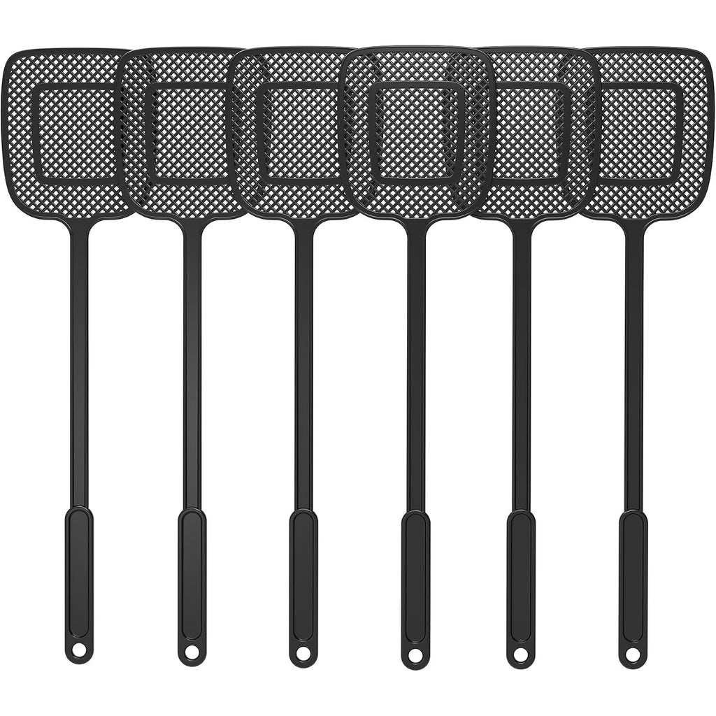 Mr.Siga Heavy Duty Long Handle Fly Swatter, Black, 6 Pack | Fly Swatter For Indoors, Manual Fly Killer, Bug Swatter