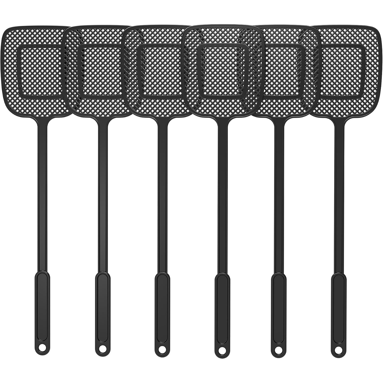 Mr.Siga Heavy Duty Long Handle Fly Swatter, Black, 6 Pack | Fly Swatter For Indoors, Manual Fly Killer, Bug Swatter