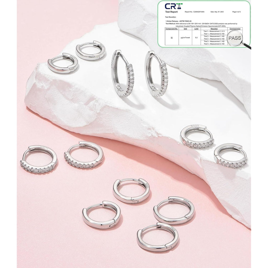 Cocadant 6 Pairs 925 Sterling Silver Small Hoop Earrings for Women,14k Real Gold Hypoallergenic Tiny Cubic Zirconia Cartilage Huggie Earring Sets for Multiple Piercing Trendy Jewelry 8/10/12mm
