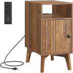 Vasagle Maezo Collection - End Table With Charging Station, Narrow Side Table, Nightstand With Tapered Legs, Curved Transitions, For Small Spaces, Bedroom, Honey Brown Ulet329K101S
