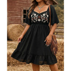 Women'S Plus Size Western Embroidered Floral Boho Dress Country Concert Cowgirl Outfits A Line Flowy Summer Midi Dress