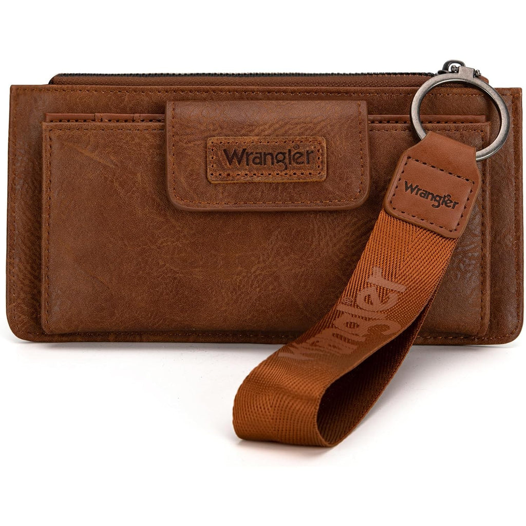 Montana West X Wrangler Brown Wristlet Wallet Minimalist Clutch Womens Wallet Rfid Card Cases & Money Organizers with Coin Purse and Smooth Zipper