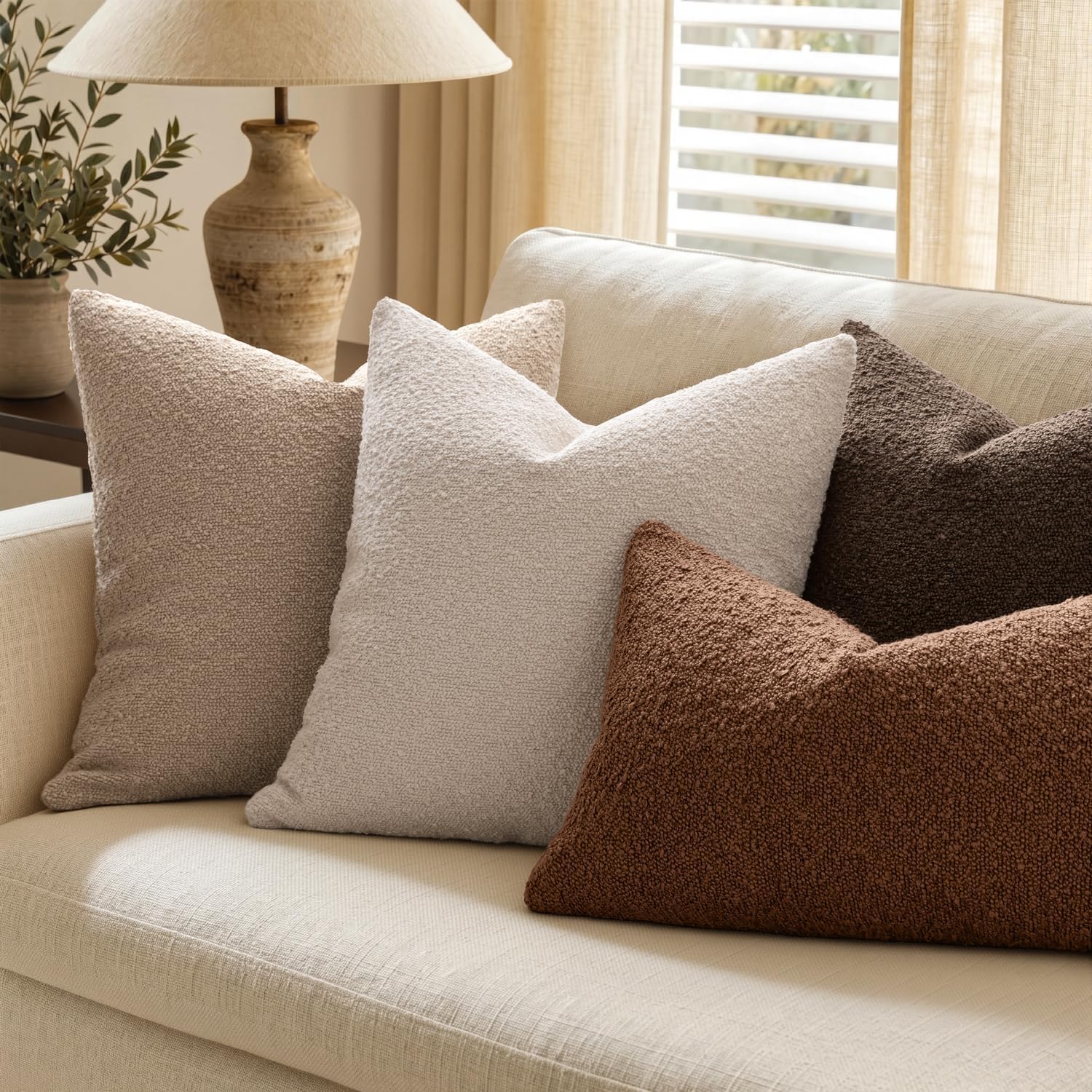 Miulee 20X20 Inch Decorative Pillow Covers For Couch Bed Set Of 2 Textured Boucle Neutral Throw Pillow Covers Natural Beige Ivory Accent Solid Pillowcases Sofa Living Room Home Decor