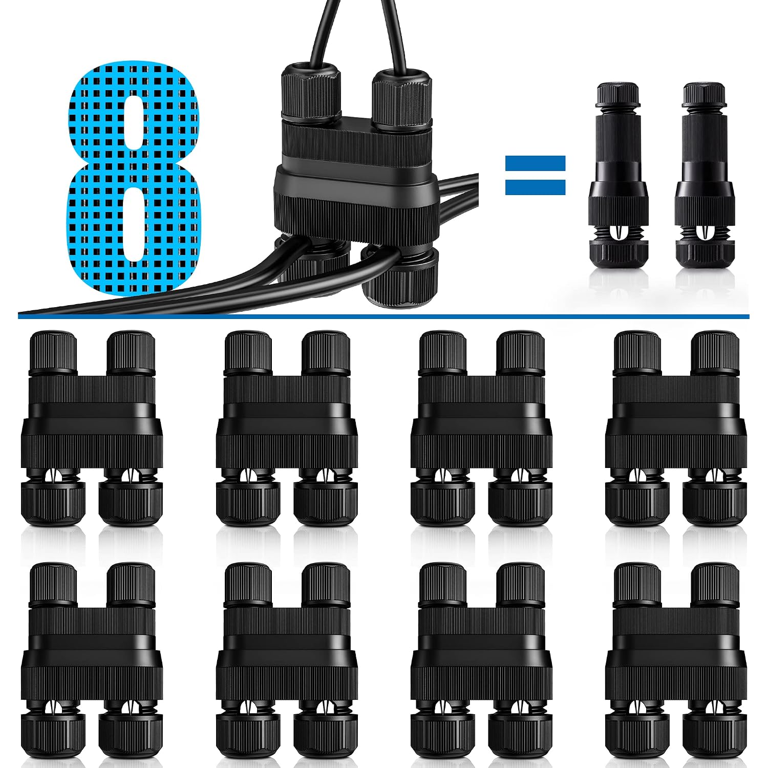 Sunvie Low Voltage Wire Connector Fastlock2 Landscape Lighting Wire Connectors Waterproof Low Voltage Connector 12-18 Gauge Landscape Wire Connectors For Garden Light Pathway Lights, 8 Pack