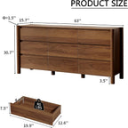 63" Wide 9-Drawer Dresser For Bedroom, Mid-Century Modern Chest With Solid Wood Legs, Concealed Handle,Large Wood Storage Organizer, Bedroom Storage,Walnut