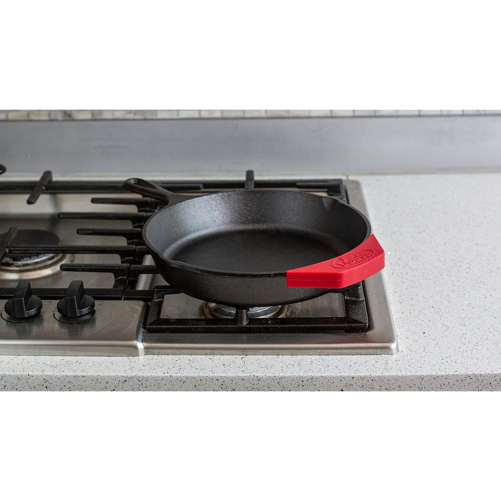 Lodge Silicone Assist Handle Holder - Dishwasher Safe Hot Handle Holder Designed for Traditional Lodge Cast Iron Dual Handle Products - Reusable Heat Protection Up to 450° - Red