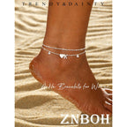 Silver Ankle Bracelets For Women 14k Gold Plated Initial Anklets For Women Waterproof Non Tarnish Dainty Layered CZ Letter A-Z Heart Charm Anklet Set Summer Beach Foot Chain Jewelry Gift
