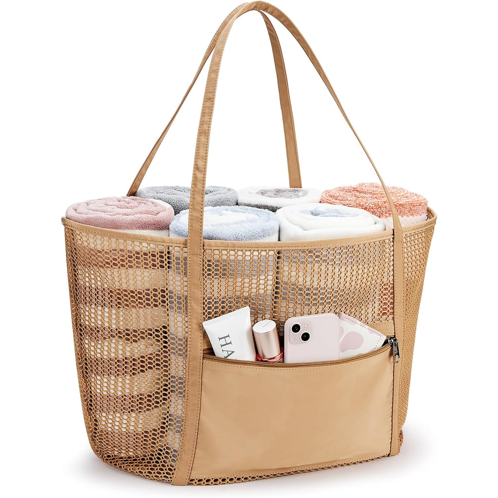 Kalidi Upgrade Version Beach Mesh Tote Bag Max 27L Large Capacity,Shoulder Bag Nylon Hobo Women Casual Foldable Beach Picnic