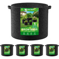 Land Guard 4-Pack Fabric Grow Bags 5 Gallon, Thickened Nonwoven Garden Pots, Growing Bags With Handles, Black