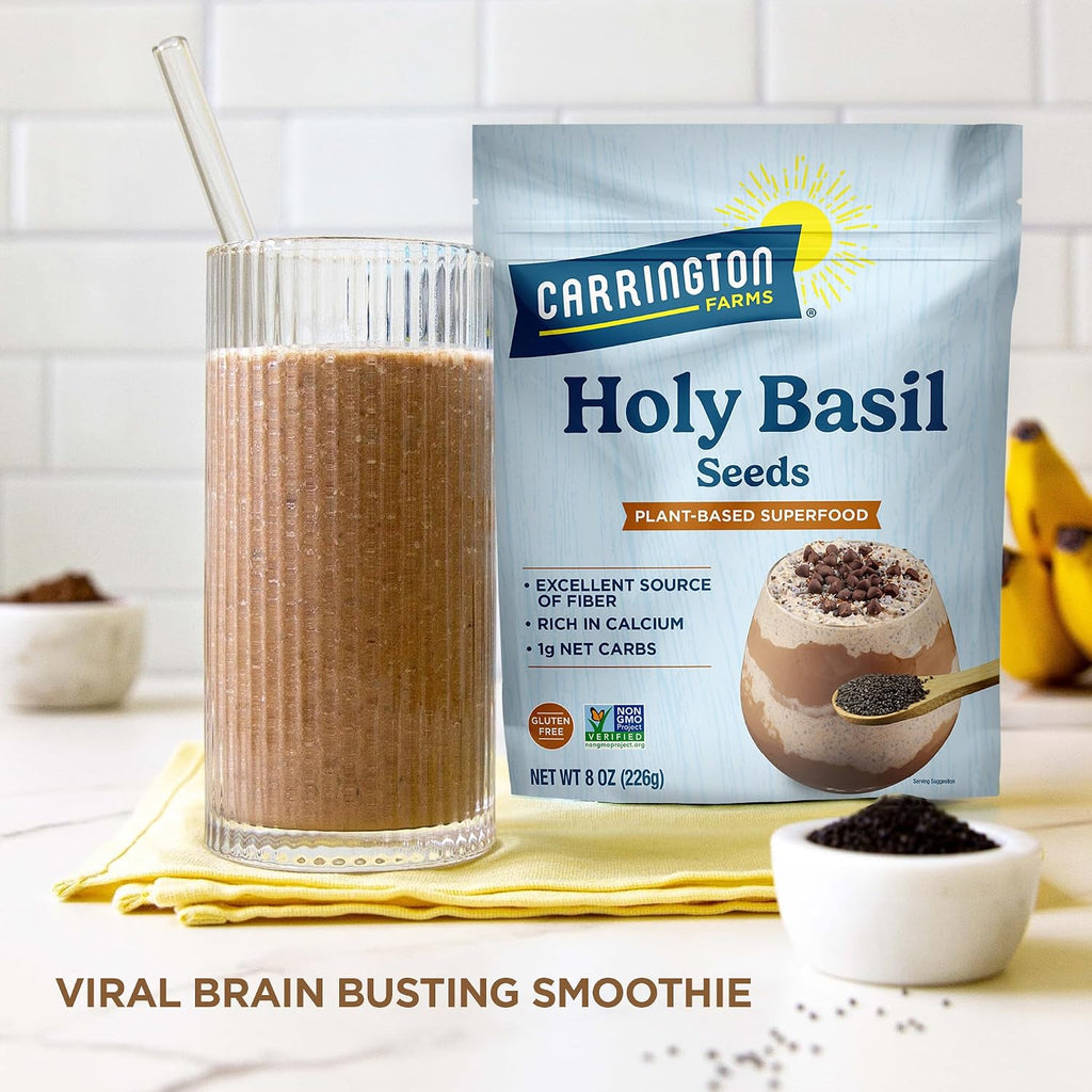 Carrington Farms Holy Basil Seeds Gluten Free, Paleo, Keto, High Fiber Seeds Plant-Based, Calcium-Packed, Daily Nutrition Boost, 8 Ounce