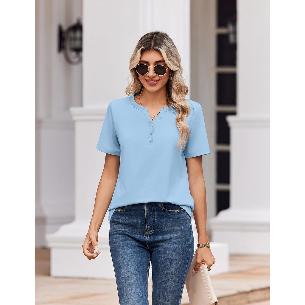 Zeagoo Womens Summer Tops V Neck Short Sleeve Shirts Dressy Casual Blouse Spring Vacation Tshirts Clothes