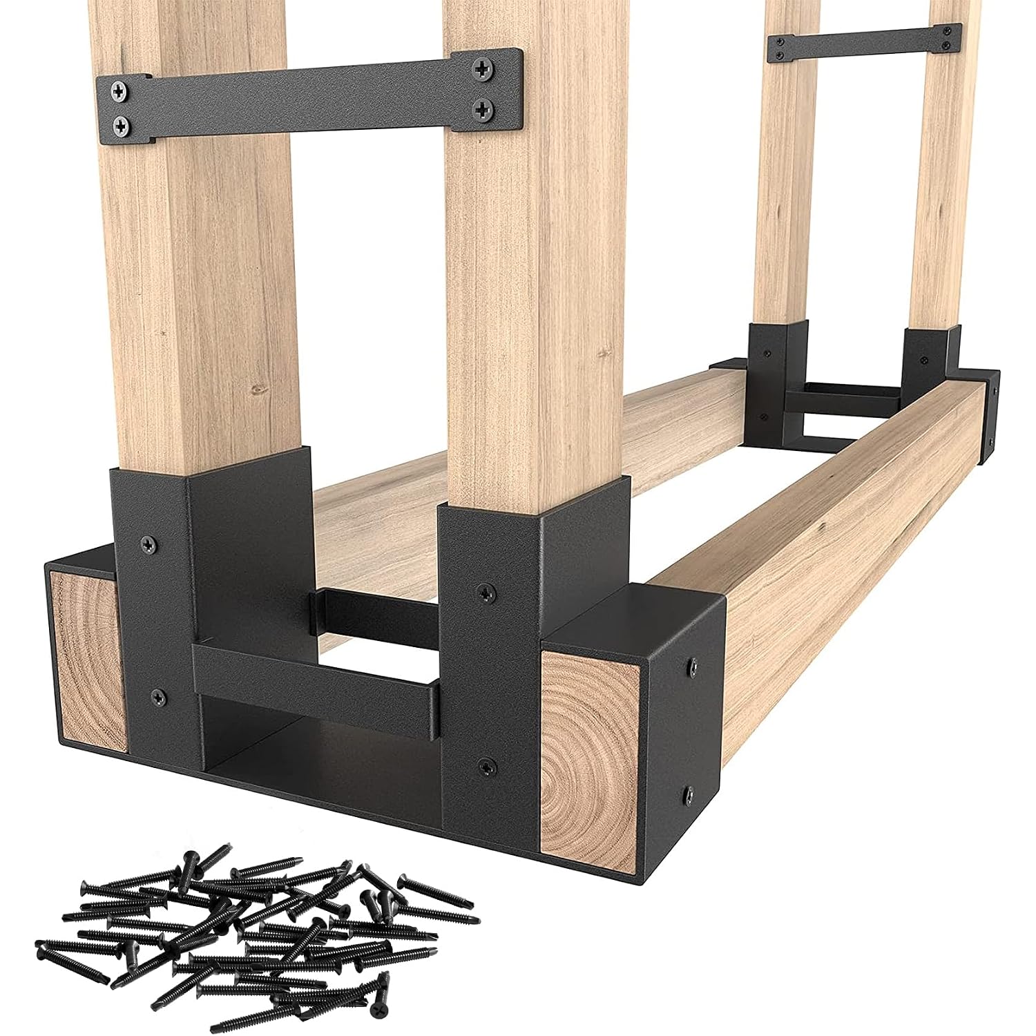 Mr Ironstone Firewood Rack Outdoor Indoor, Adjustable To Any Length Firewood Log Rack Brackets Kit, Heavy Duty Fire Wood Storage Racks, Fireplace Wood Holder For Patio Deck