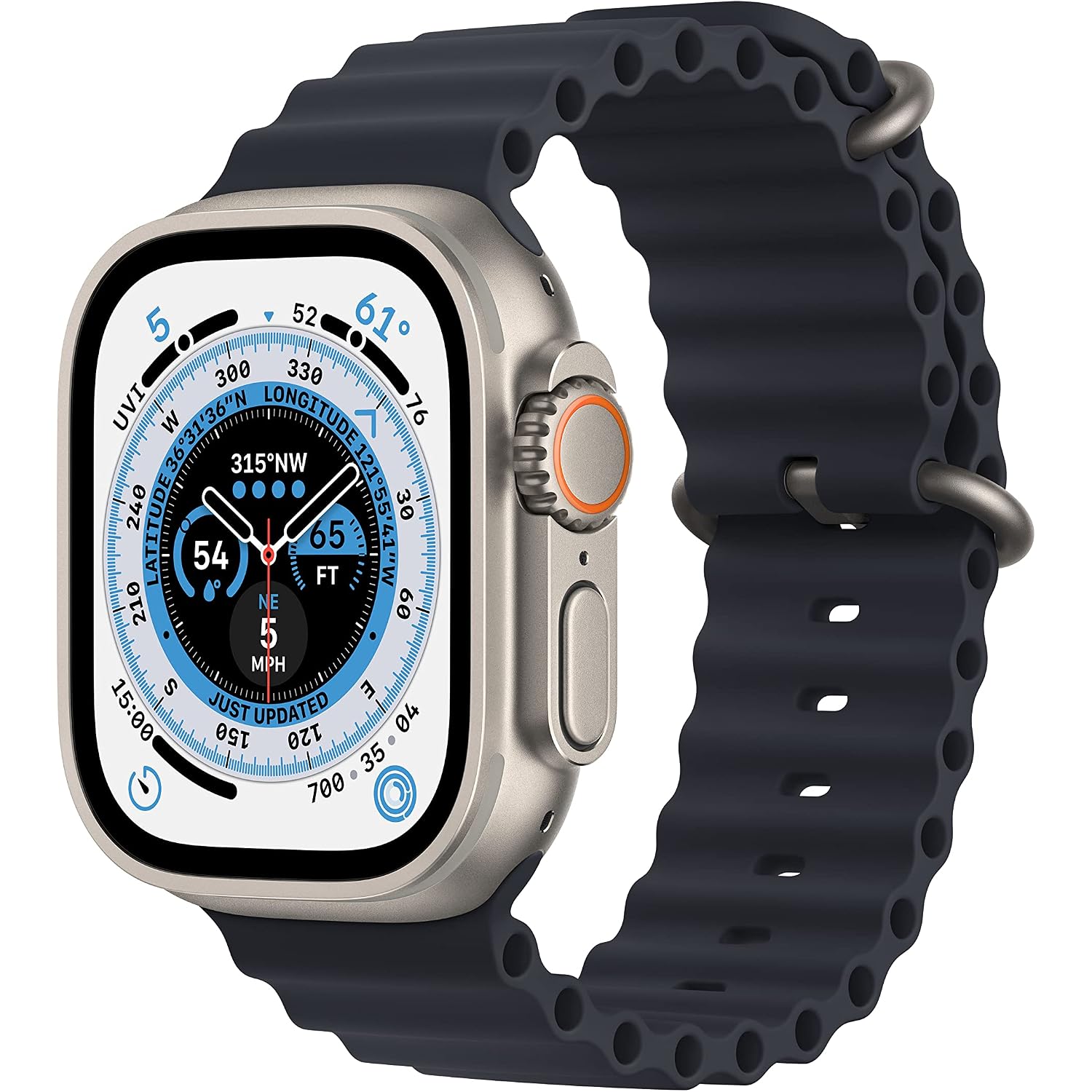 Apple Watch Ultra [Gps + Cellular 49Mm] Titanium Case With Midnight Ocean Band, One Size (Renewed Premium)