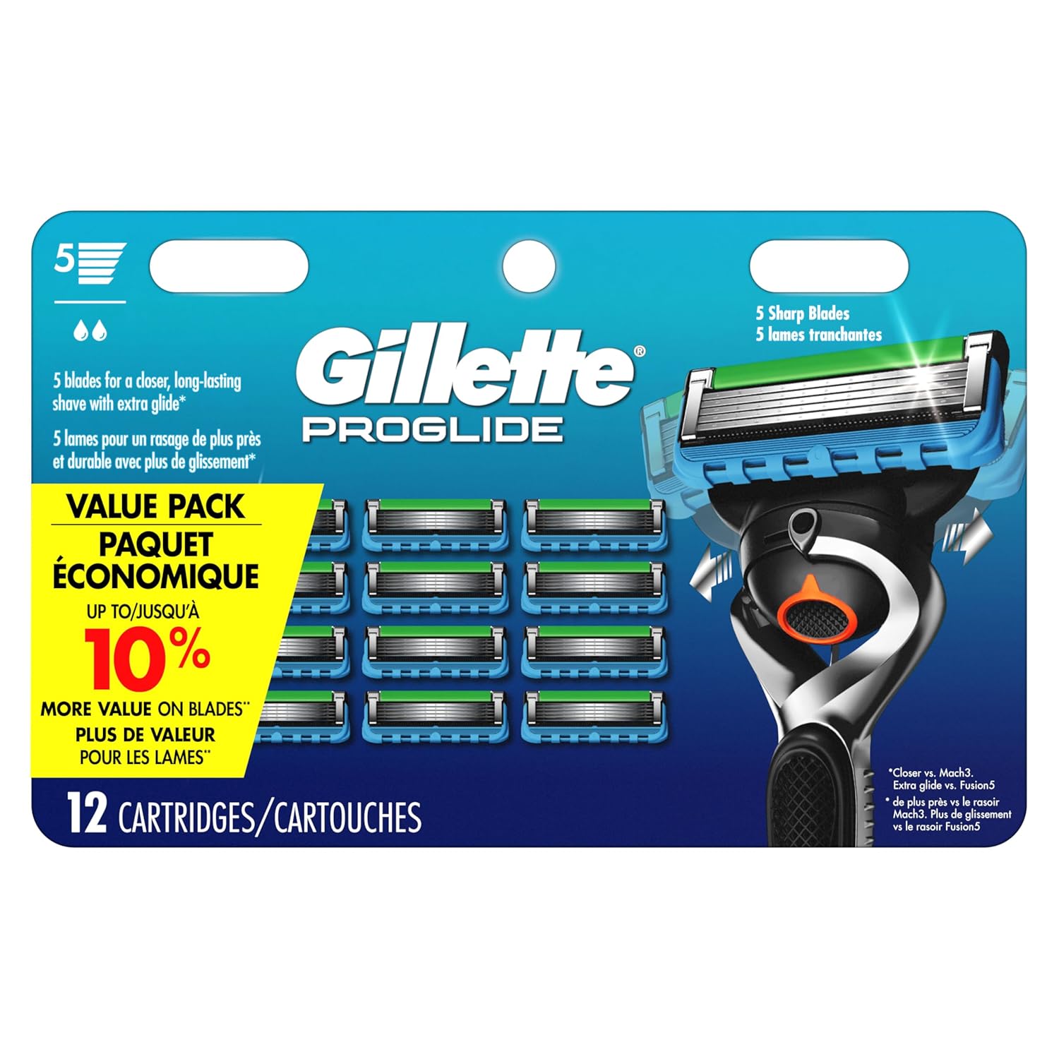 Gillette Fusion5 ProGlide Razor for Men, 12 Blade Refills with Precision Trimmer