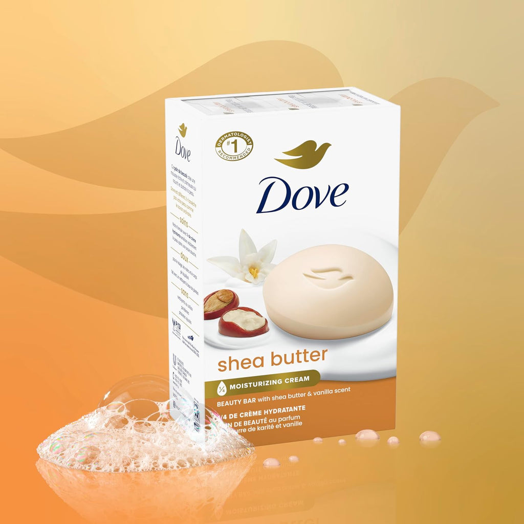 Dove Shea Butter Beauty Bar Soap 8 Count, Nourishing Cleanser, 3.75 Oz I Moisturizing Beauty Bar With ¼ Moisturizing Cream And Shea Butter For Soft, Radiant Skin