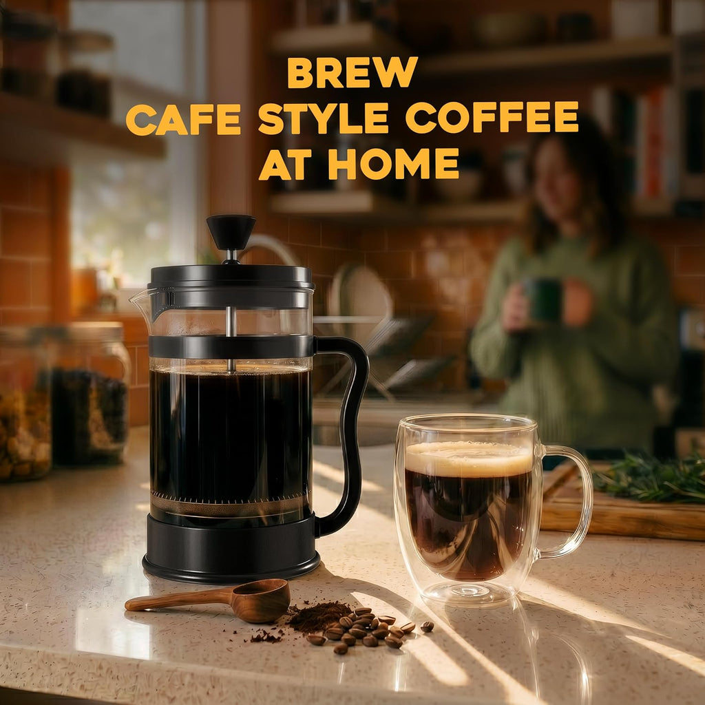Utopia Kitchen Borosilicate Glass French Press Coffee Maker 34 Oz, Heat-Resistant Cafetiere & Tea Maker, Thickened Glass Coffee Press For Travel And Camping, Black