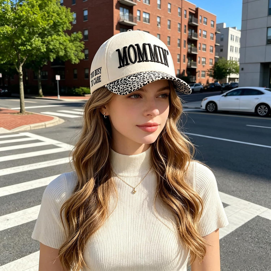 Womens Trucker Hat|Best Mom Ever Embroidery Adjustable Hat for Women from Daughter Son Beige/Leopard Print3