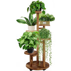 5 Tiered Tall Plant Stand For Indoor, Wood Plant Shelf Corner Display Rack, Multi-Tier Planter Pot Holder Flower Stand For Living Room Balcony Garden Patio (Brown)