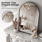Brightify Arched Mirror, Arched Wall Mirror, 22 X 30 Inch Black Arch Mirror, Metal Frame Black Bathroom Mirror, Arched Top Bathroom Vanity Mirror For Living Room Bedroom Mantel Entryway Hallways