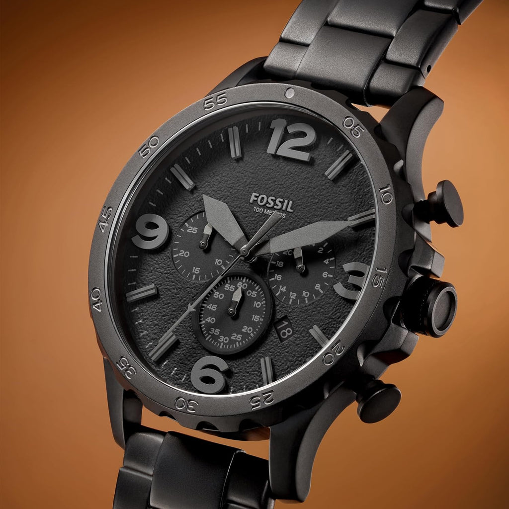 Fossil Men'S Nate Quartz Watch, Oversized Stainless Steel Chronograph Watch For Men