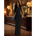Ymduch Women'S Elegant One Shoulder Sleeveless Twist Waist Bodycon Party Long Dress