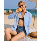 Siliteelon Womens Button Down Shirt Linen Button Up Shirts For Women Long Sleeve Summer Shirt Collared Blouse Linen Tops