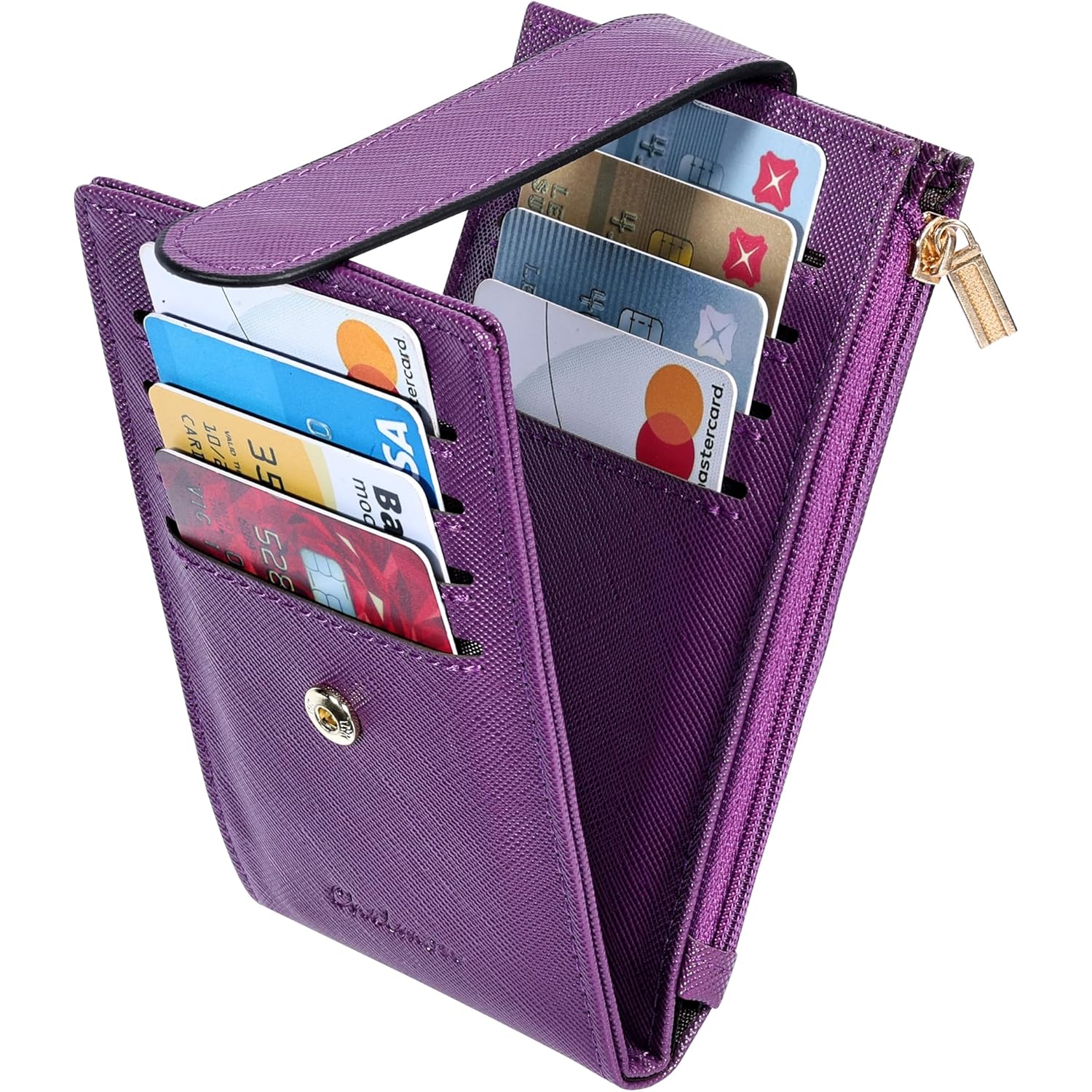 Women's RFID Slim Card Holder Wallet: Thin Bifold with Multi-Card Case & Zipper Coin Pocket Purse (Deep Purple)