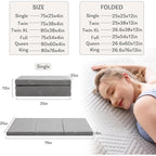 MLILY Tri-Fold Memory Foam Topper, 4 inch Single Folding Mattress Topper with Collapsible and Washable Cover, Travel and Guest Mat, 75"×25"×4", Grey