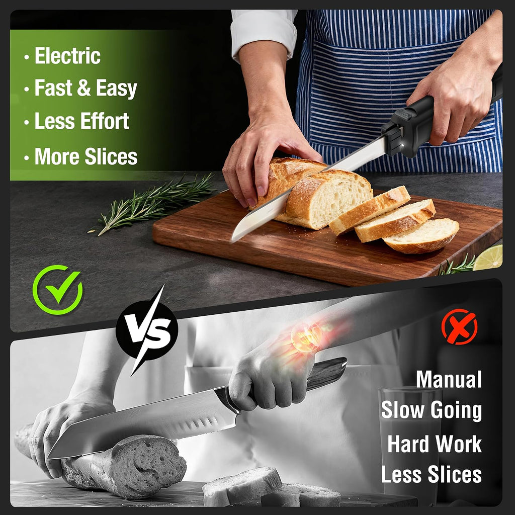Workpro Electric Knife For Meat Slicing, Cordless Electric Carving Knife For Turkey, Fish & Bread, Two Stainless Steel Blades, Ergonomic Handle, Storage Case & Serving Fork Included, Black
