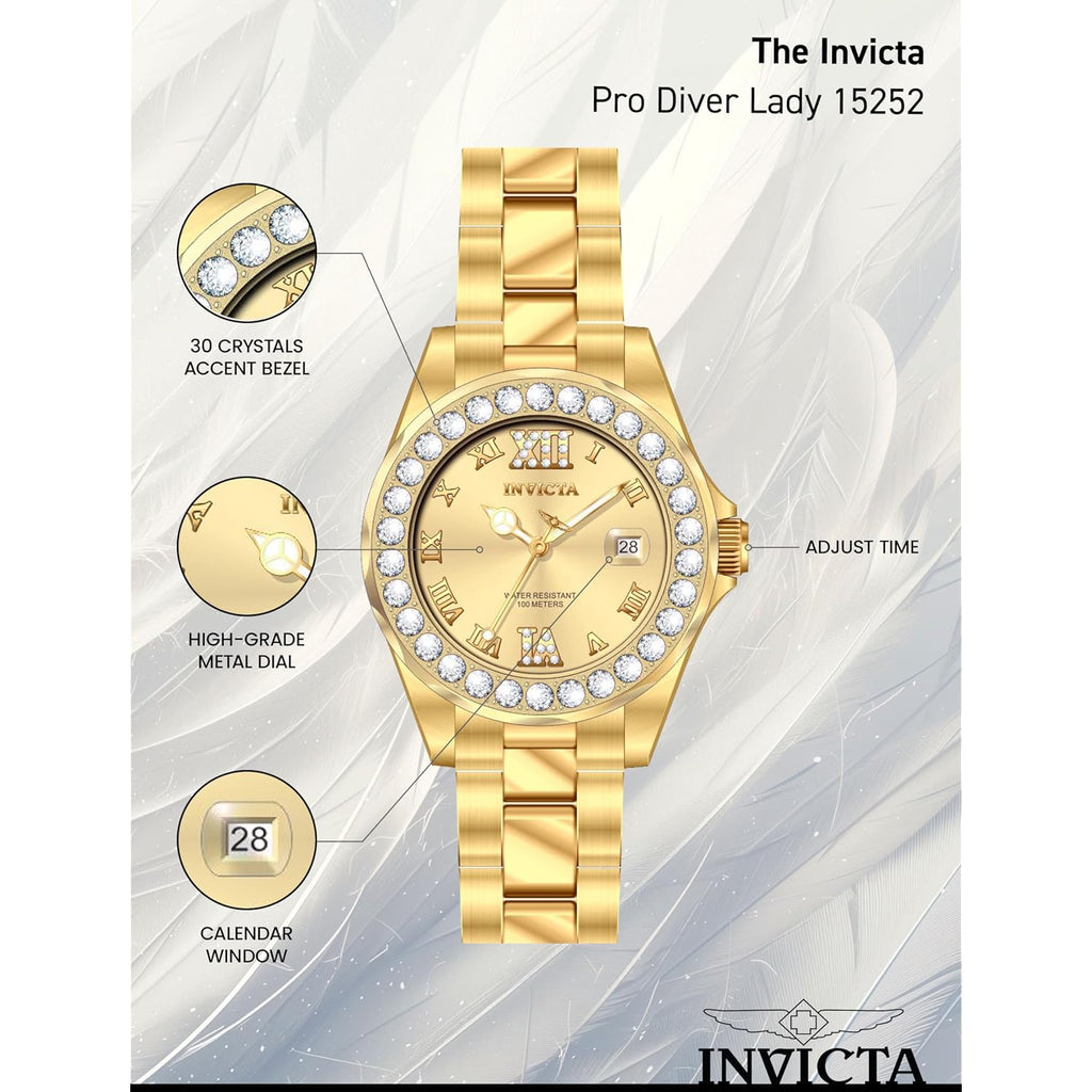 Invicta Women'S Pro Diver Crystal Accented 18K Ion-Plated Stainless Steel Watch