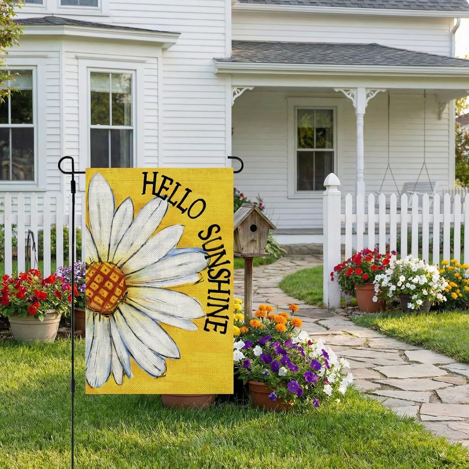 Summer Garden Flag Daisy Double Sided 12X18 Inches Small Burlap Seasonal Welcome Yard Porch Decoration For Outside (Yellow)