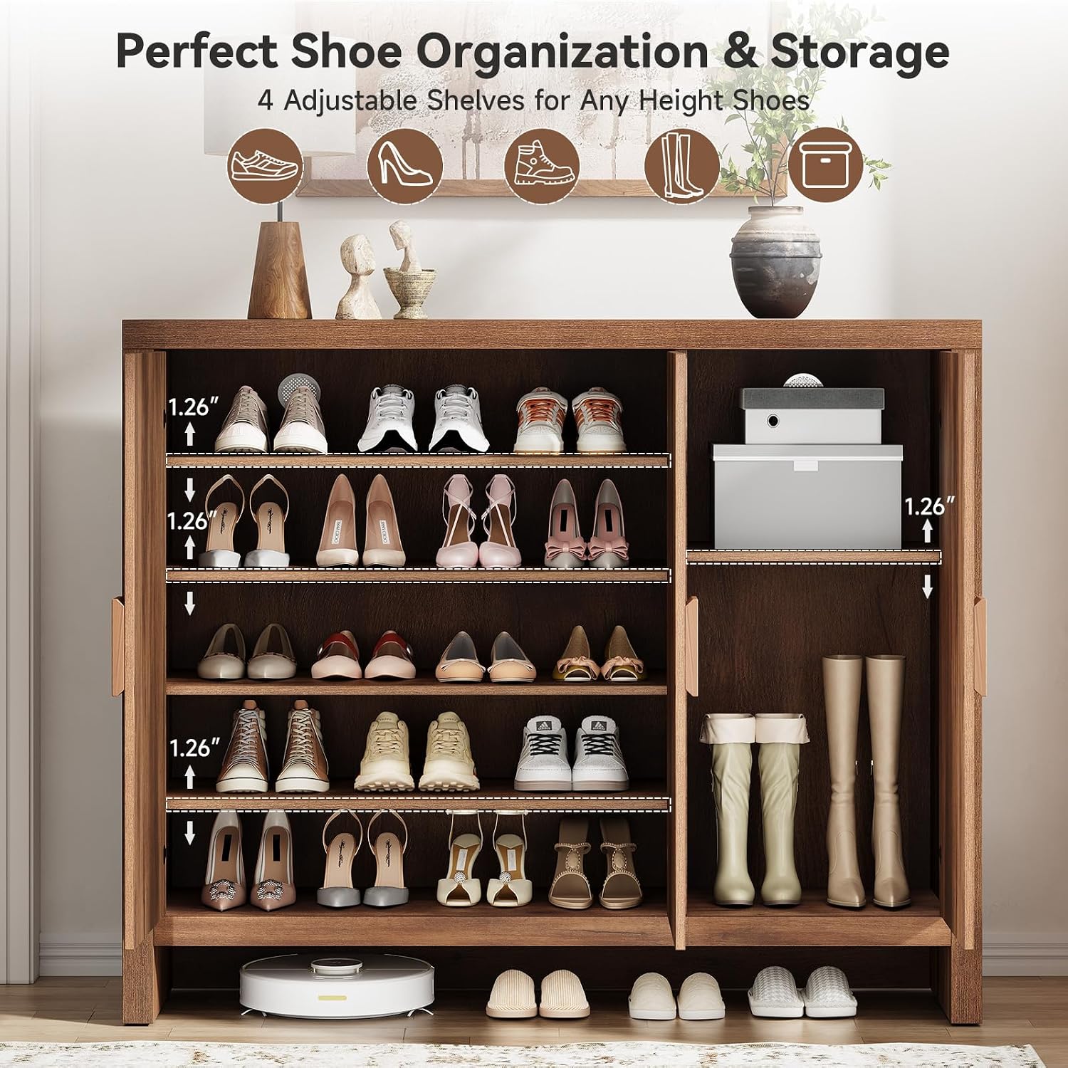 Shoe Cabinet With 3 Doors, 30 Pairs Shoe Storage Cabinet With Adjustable Shelves & Ventilation Hole Design, 47'' Wide Shoe Rack Shoe Organizer Cabinet For Entryway Living Room (Vintage Brown)