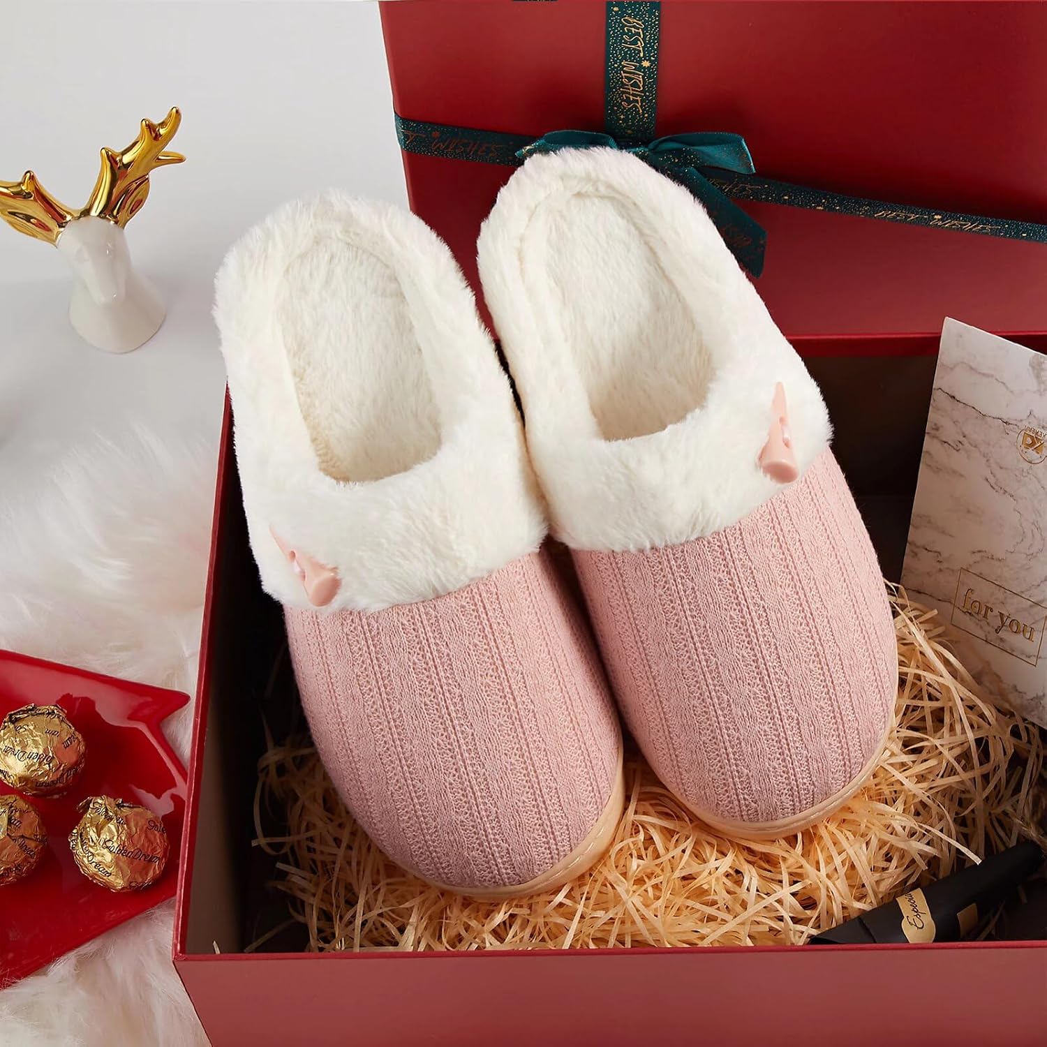 Women'S Slip On Fuzzy Slippers Memory Foam House Slippers Outdoor Indoor Warm Plush Bedroom Shoes Scuff With Faux Fur Lining