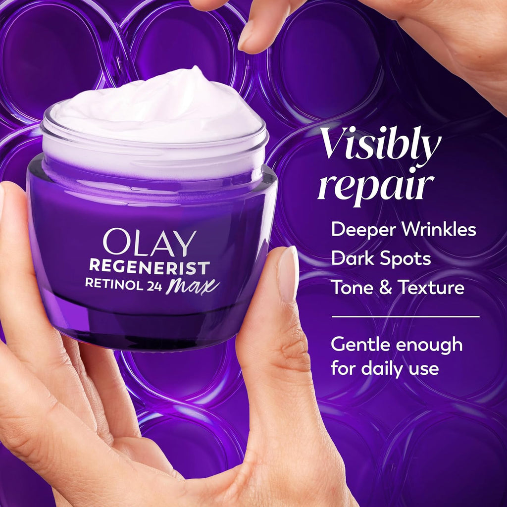 Olay Retinol Night Cream For Women, Max, Anti-Aging Face Mousturizer, Fragrance-Free, Non Greasy - Anti-Wrinkle, Smooth Fine Lines, Hydrating Skin Care - Triple Collagen Cream, Niacinamide, 1.7Oz