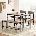 Shintenchi Kitchen Table Chairs Set Of 4, Dining Table Set For 4 With Bench And Chairs, 4 Pieces Kitchen Table Set With Storage Rack & Metal Frame For Small Space, Oak Gray