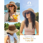 FURTALK Summer Straw Beach Sun Hats for Women UPF 50 Floppy Wide Brim Travel Bucket Hat Foldable Packable