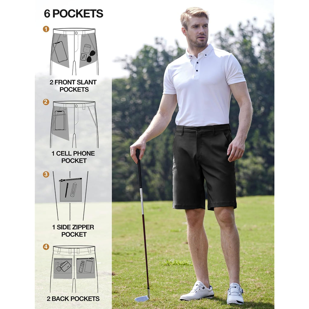 Puli Men'S Golf Hybrid Dress Shorts Stretch Flat Front Quick Dry 10” Inseam | Lightweight Performance Regular Fit Multiple Pockets Machine Washable For Effortless Care