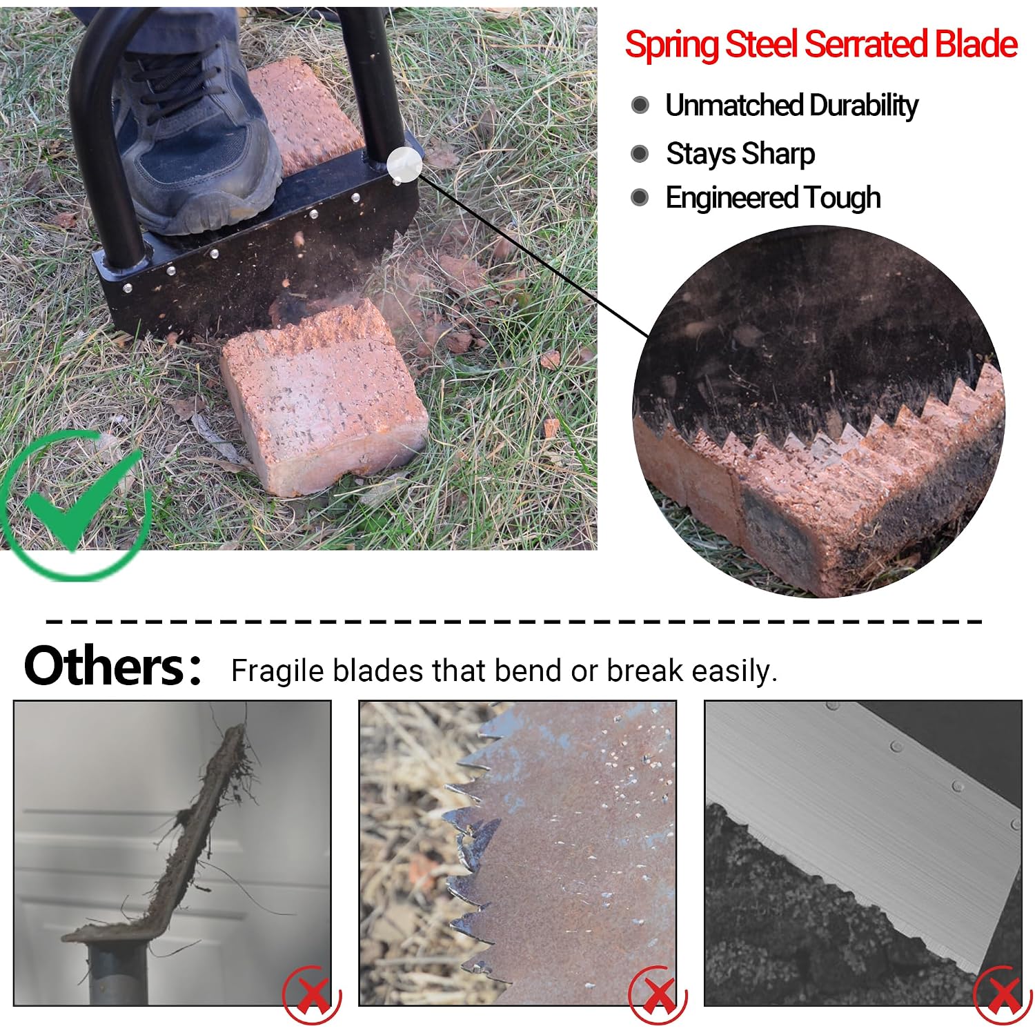 Edger Lawn Tool 41In Border Edger With Tempered Spring Steel Blade Long Rubber Handle Wide Footplate Rustproof Manganese Steel Half Moon Edger For Garden Maintenance