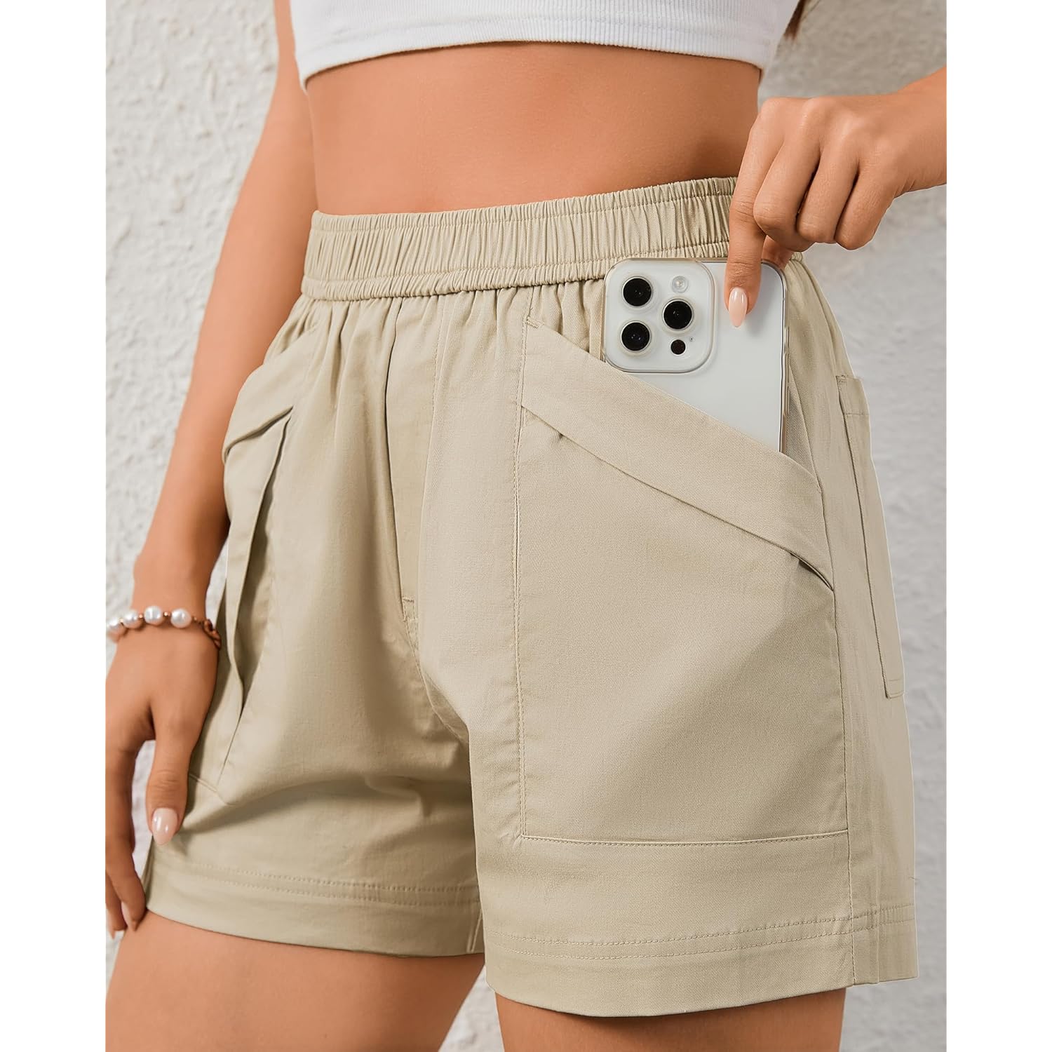 Shorts for Women Casual Cotton Wide Leg Elastic Waist Flowy Shorts with 4 Pockets Summer Beach Vacation Outfits