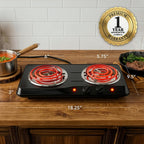 Ovente Electric Countertop Double Burner, 1700W Cooktop With 6" And 5.75" Stainless Steel Coil Hot Plates, 5 Level Temperature Control, Indicator Lights And Easy To Clean Cooking Stove, Black Bgc102B