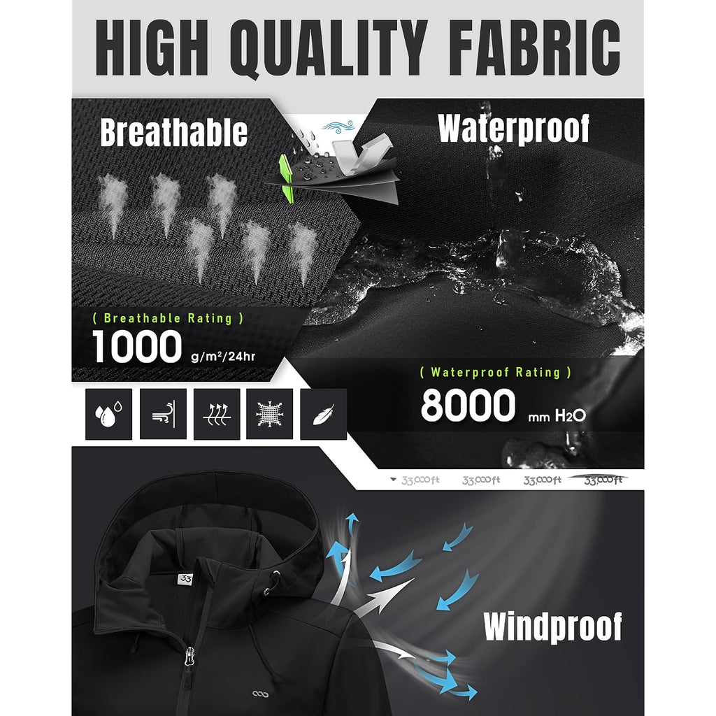 33,000Ft Women'S Softshell Jacket With Hood Waterproof Lightweight Windbreaker Windproof Rain Shell Jacket For Outdoor Hiking