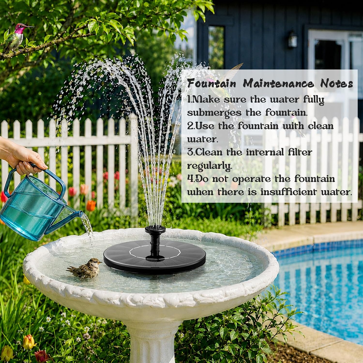 Solar Fountain Pump 1.5W Upgraded Submersible Solar Water Fountain Panel Kit For Bird Bath,Small Pond,Garden And Lawn Solar Water Pump Built-In Filter