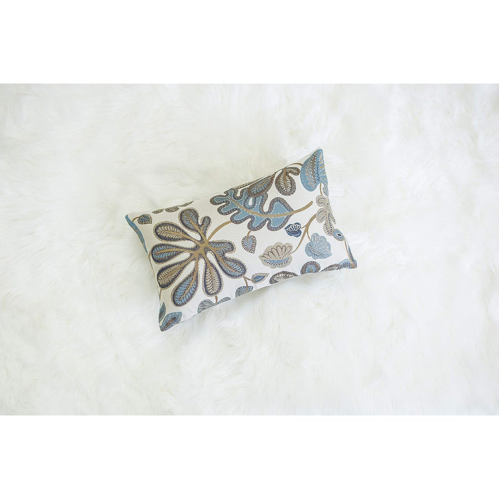 Set Of 2 Jacquard Tropical Leaf Pattern Oblong Throw Pillow Covers Accent Pillowcase 12X20 Inches,Blue Cream