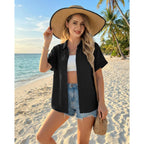 Jekaoyi Womens Button Down Shirts, Cotton Linen Short Sleeve Button Up Shirt Casual Spring Blouses Summer Vacation Tops
