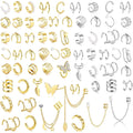 BESTEEL 66Pcs Ear Cuff Earrings for Women Non Piercing - 14K Gold Plated Ear Cuffs Adjustable Non Pierced Clip On Cartilage Conch Earring Stacks CZ Star Butterfly Ear Wraps Fake Piercings Earings Gift