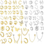 BESTEEL 66Pcs Ear Cuff Earrings for Women Non Piercing - 14K Gold Plated Ear Cuffs Adjustable Non Pierced Clip On Cartilage Conch Earring Stacks CZ Star Butterfly Ear Wraps Fake Piercings Earings Gift