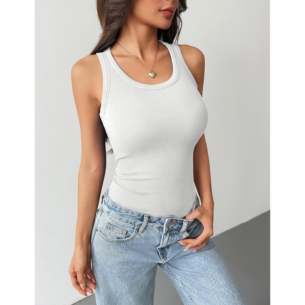 Zeagoo Tank Tops with Built in Bra for Women Sleeveless Crewneck Racerback Ribbed Fitted Tops Basic Summer Clothing 2026