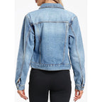 Andy & Natalie Women'S Denim Jackets Cropped Long Sleeve Basic Button Down Crop Jean Shacket With Pockets