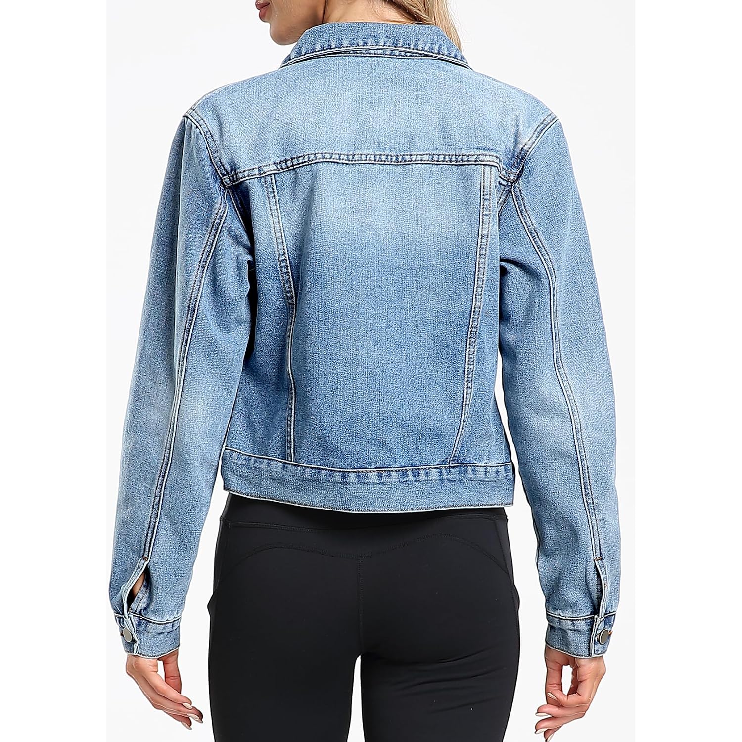 Andy & Natalie Women'S Denim Jackets Cropped Long Sleeve Basic Button Down Crop Jean Shacket With Pockets