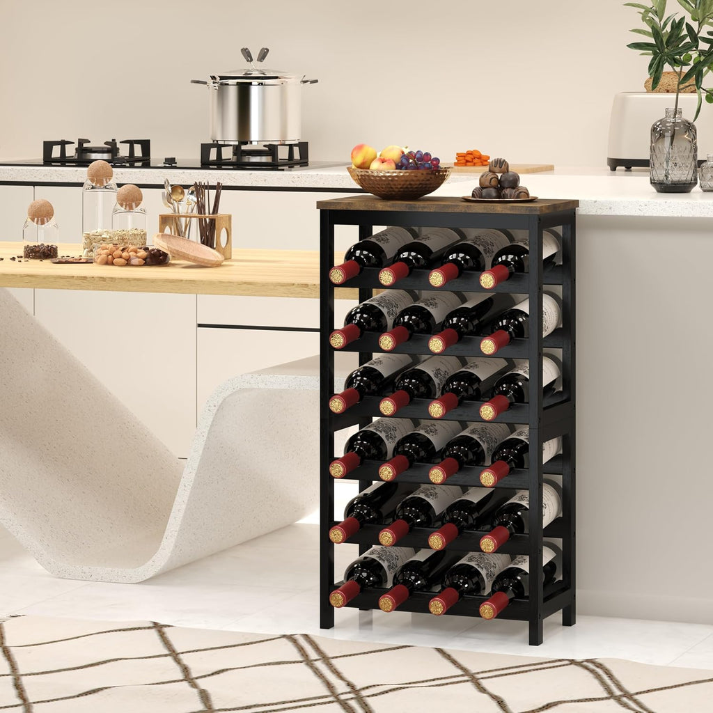 24 Bottles Wine Rack Freestanding Floor, Brown Table Top, Kitchen Cellar | Flexible 2-In-1 Design: Split Into Two 12-Bottle Countertop Wine Racks